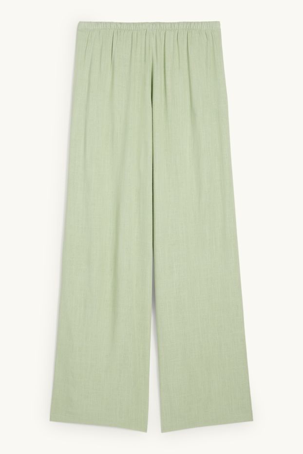 Damen - Stoffhose mit Leinen-Anteil - Mid Waist - Wide Leg - hellgrün
