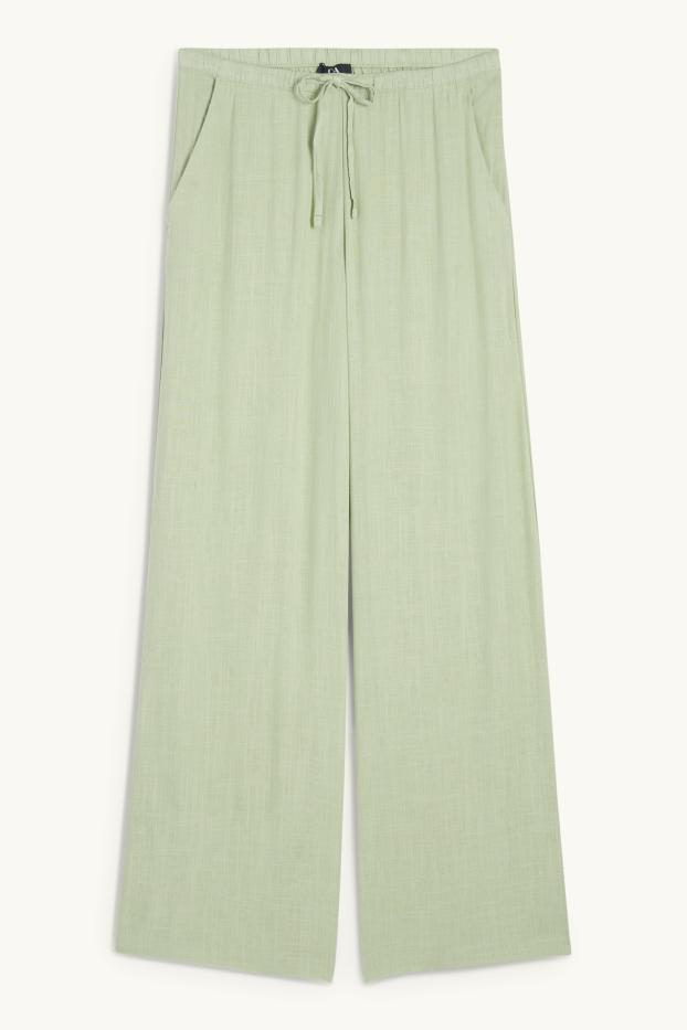 Damen - Stoffhose mit Leinen-Anteil - Mid Waist - Wide Leg - hellgrün