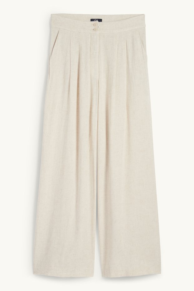 Damen - Business-Hose mit Leinen-Anteil - High Waist - Relaxed Fit - hellbeige
