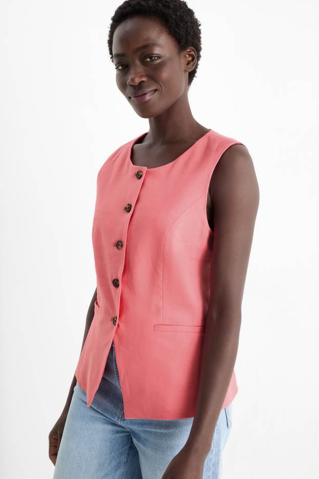 Damen - Weste - Tailored Fit - Leinen-Mix - pink
