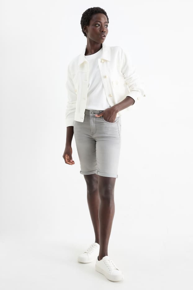 Damen - Jeans-Bermudas - Mid Waist - LYCRA® - helljeansgrau
