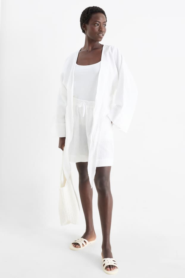 Donna - Shorts di mussola - vita alta - bianco