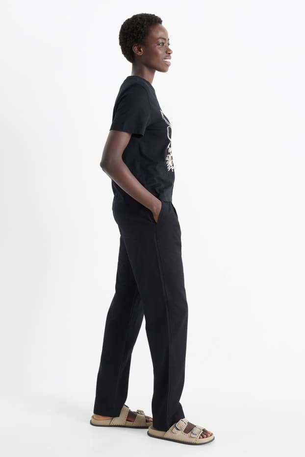 Women - Cloth trousers - high waist - straight fit - linen blend - black