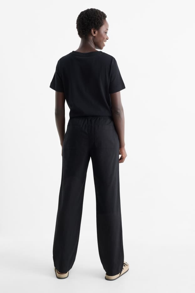Women - Cloth trousers - high waist - straight fit - linen blend - black