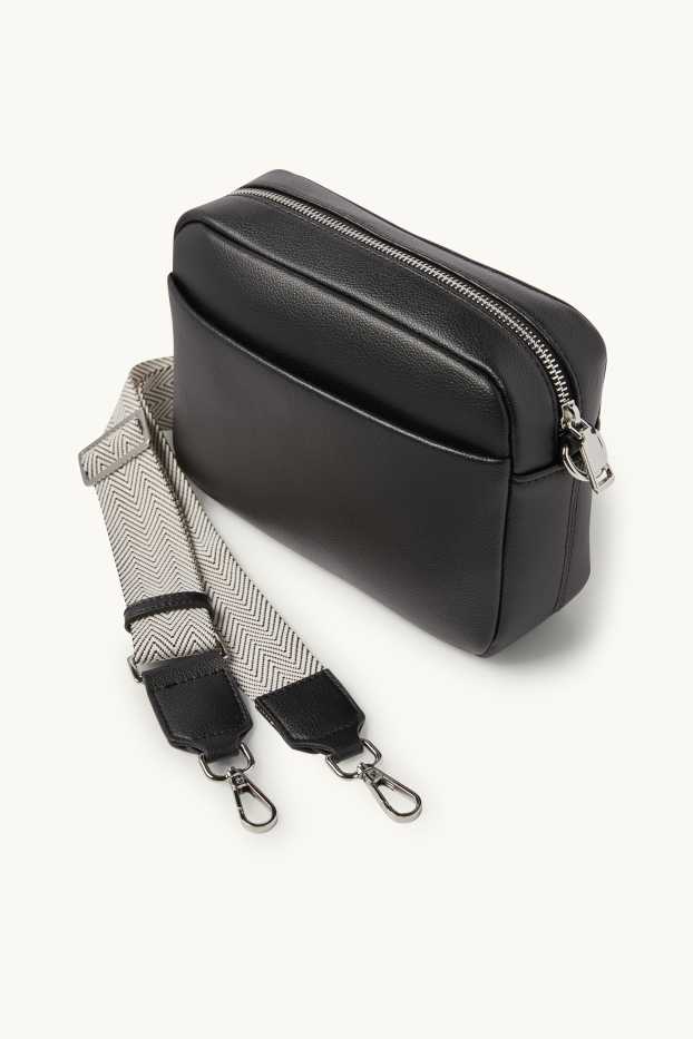 Dames - Schoudertas met afneembare draagriem - imitatieleer - zwart