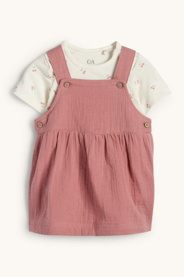 Baby Mädchen - Kirsche - Baby-Outfit - 2 teilig - dunkelrosa