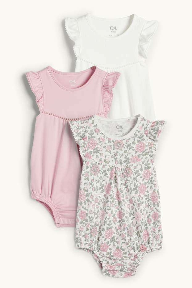 Baby Mädchen - Multipack 3er - Blümchen - Baby-Schlafanzug - pink