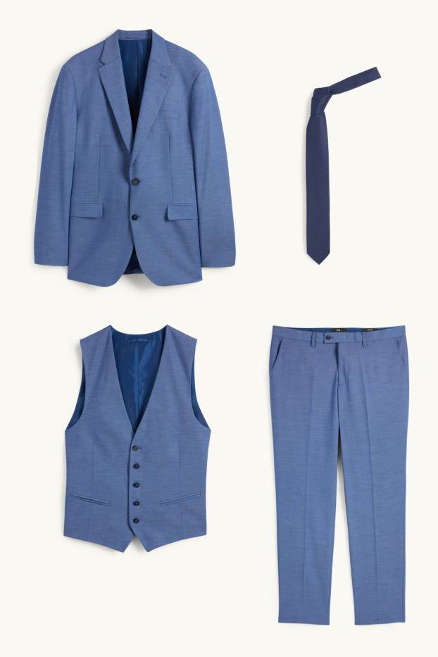 Herren - Anzug mit Krawatte - Regular Fit - Flex - 4 Way Stretch - blau