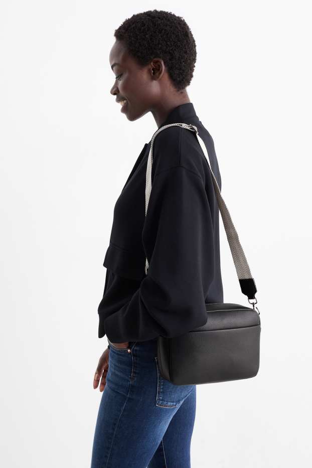 Dames - Schoudertas met afneembare draagriem - imitatieleer - zwart