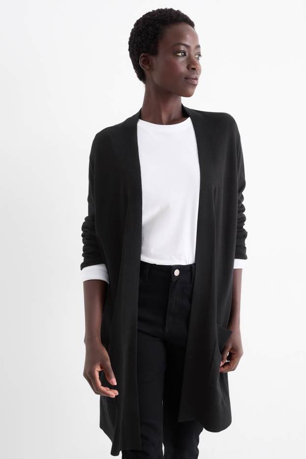 Dames - Lang gebreid vest - zwart