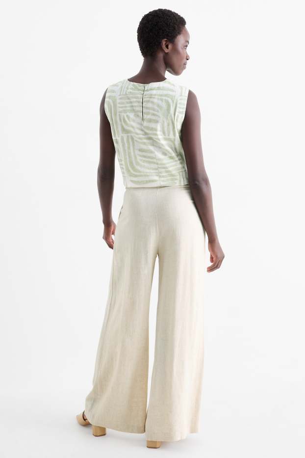 Damen - Business-Hose mit Leinen-Anteil - High Waist - Relaxed Fit - hellbeige