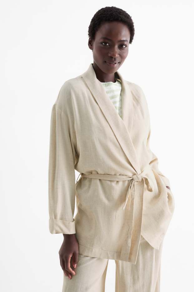 Donna - Blazer lungo con componente di lino - relaxed fit - beige chiaro