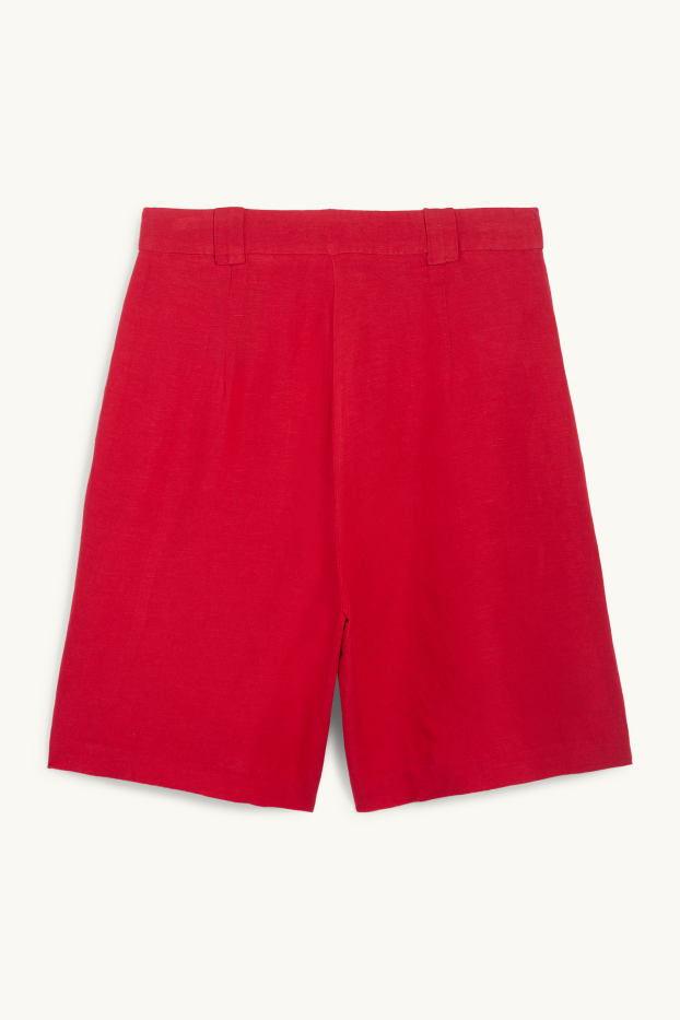 Women - Shorts - high waist - linen blend - dark red
