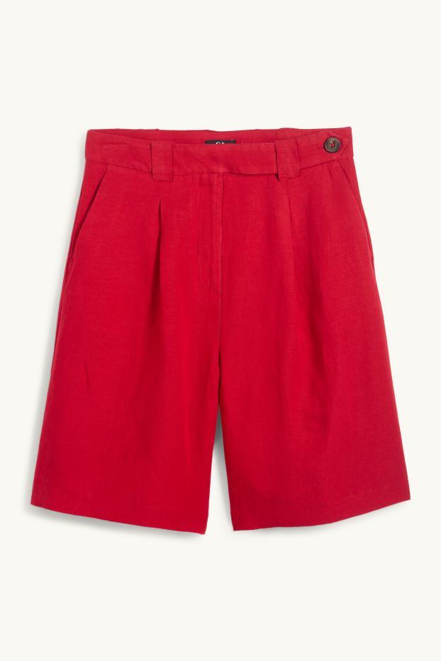 Women - Shorts - high waist - linen blend - dark red
