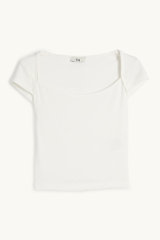Femei - Tricou crop - alb