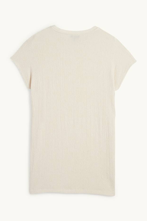 Femmes - T-shirt - slim fit - texturé - beige