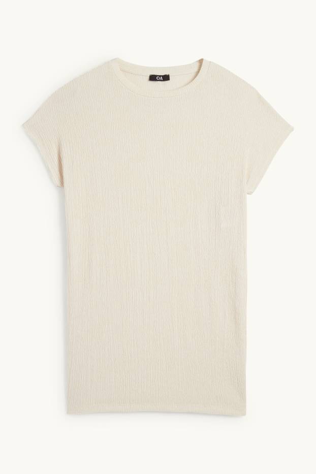 Femmes - T-shirt - slim fit - texturé - beige