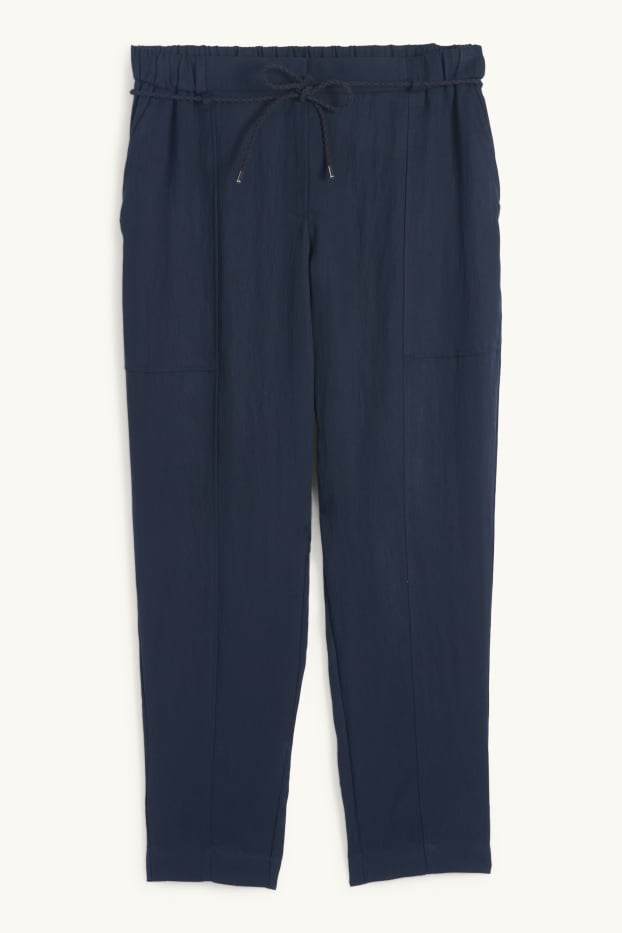 Femmes - Pantalon de toile - high waist - tapered fit - bleu foncé