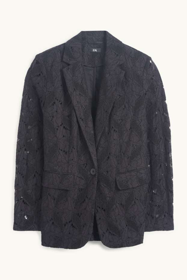 Donna - Blazer lungo di pizzo - relaxed fit - nero