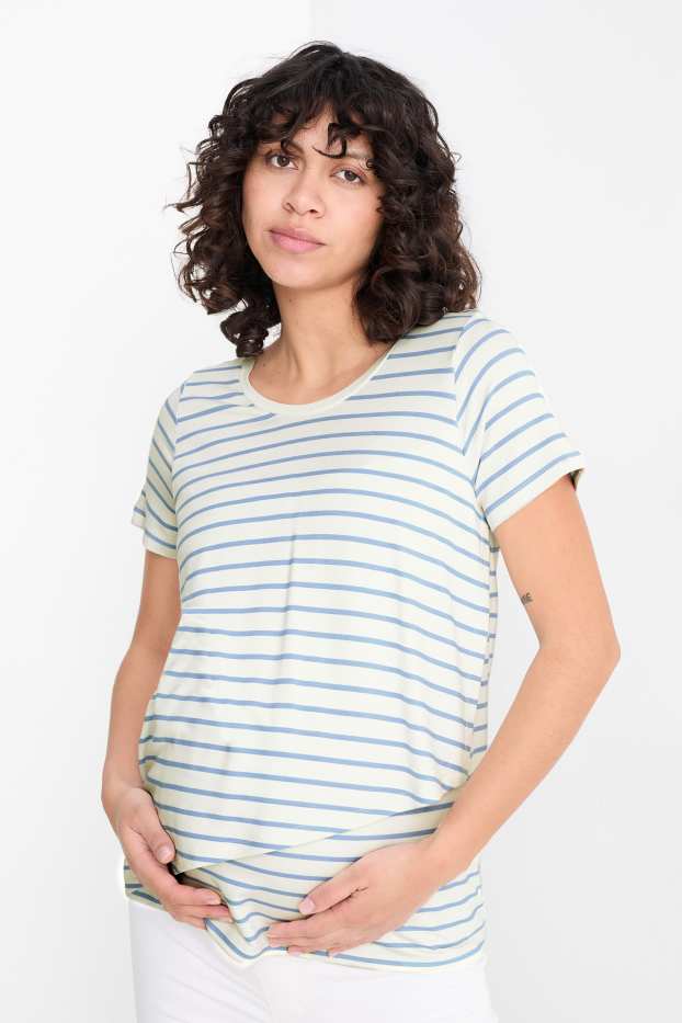 Women - Nursing T-shirt - striped - white / light blue