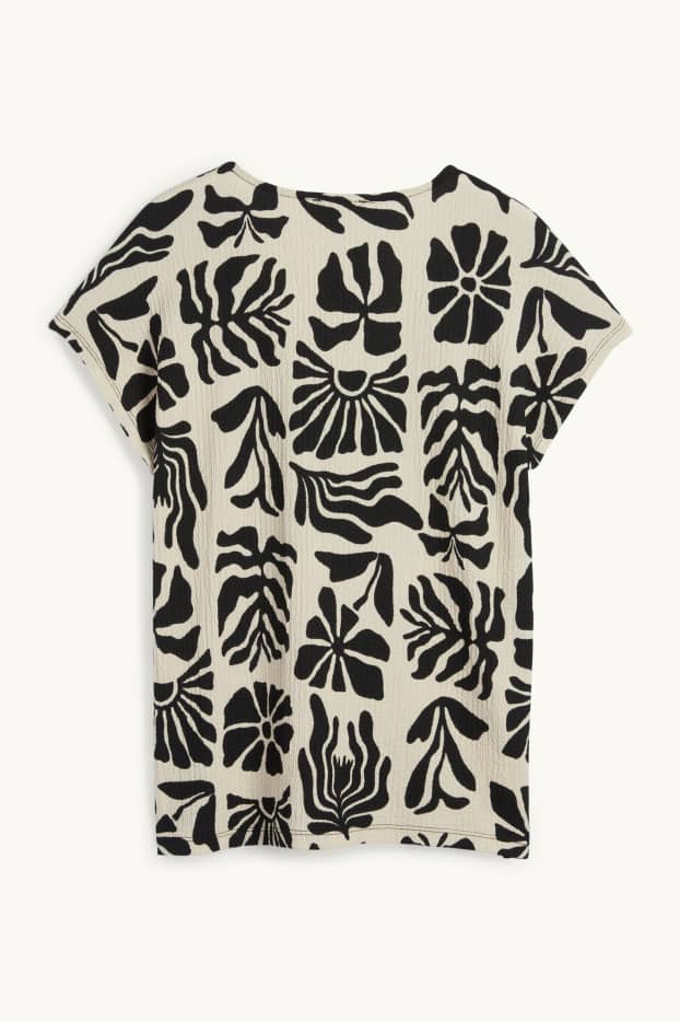 Mujer - Camiseta con escote en pico - regular fit - de flores - negro / beis