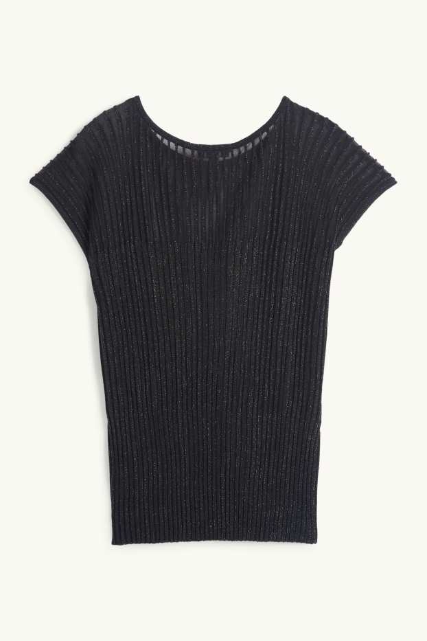 Dames - T-shirt - regular fit - geribd - zwart