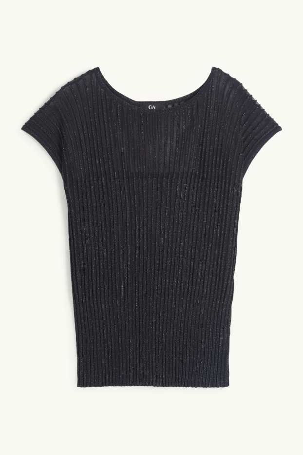Dames - T-shirt - regular fit - geribd - zwart