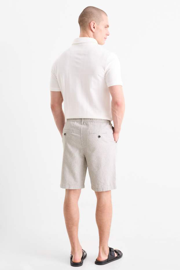 Heren - Short - linnenmix - gestreept - lichtgrijs