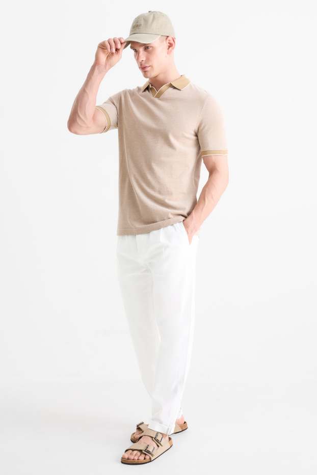 Hommes - Chino avec teneur en lin - tapered fit - blanc
