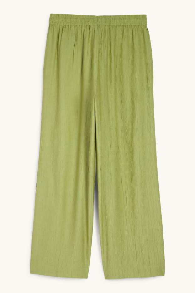 Dames - Pantalon - high waist - wide leg - met structuur - groen