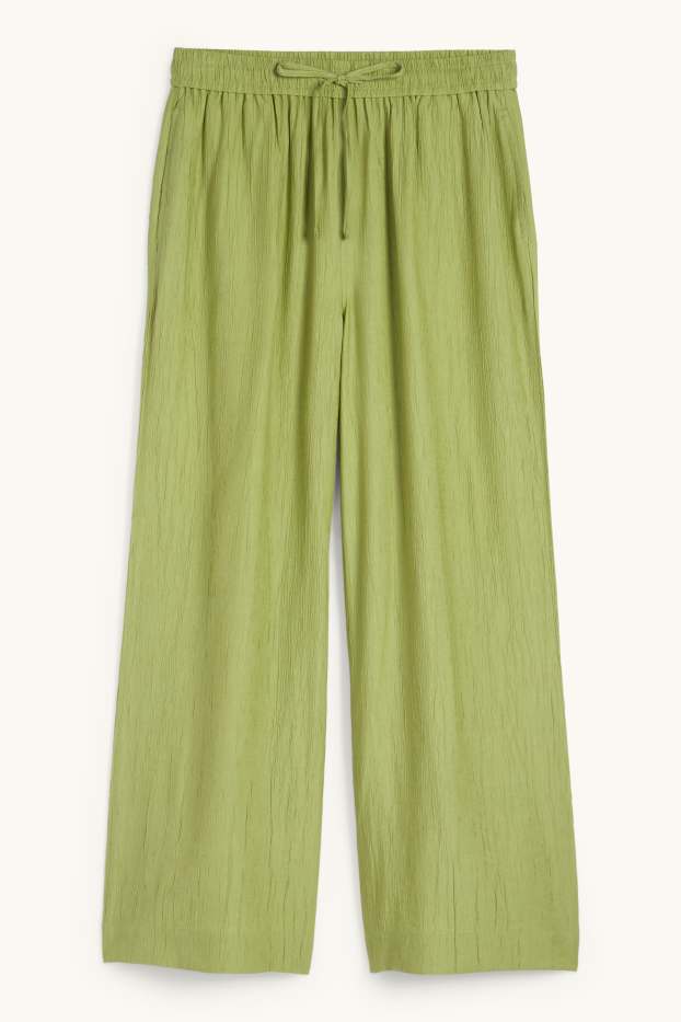Dames - Pantalon - high waist - wide leg - met structuur - groen