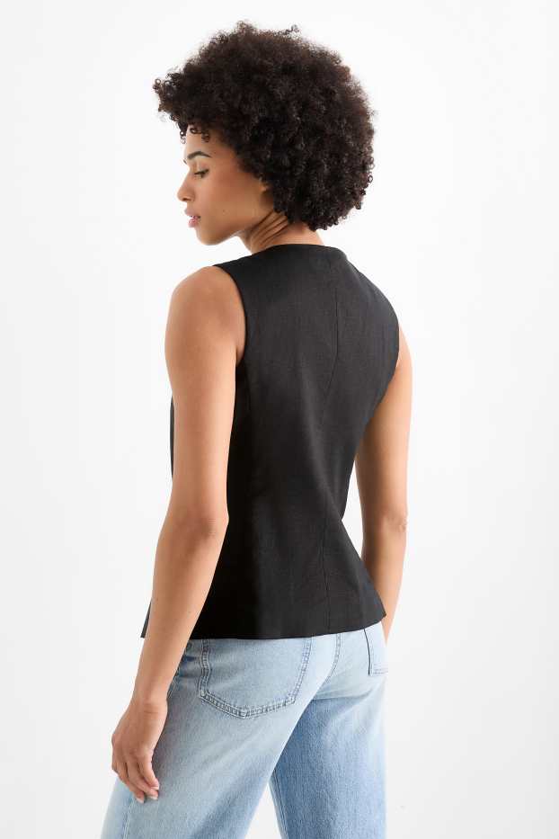 Damen - Weste - Tailored Fit - Leinen-Mix - schwarz