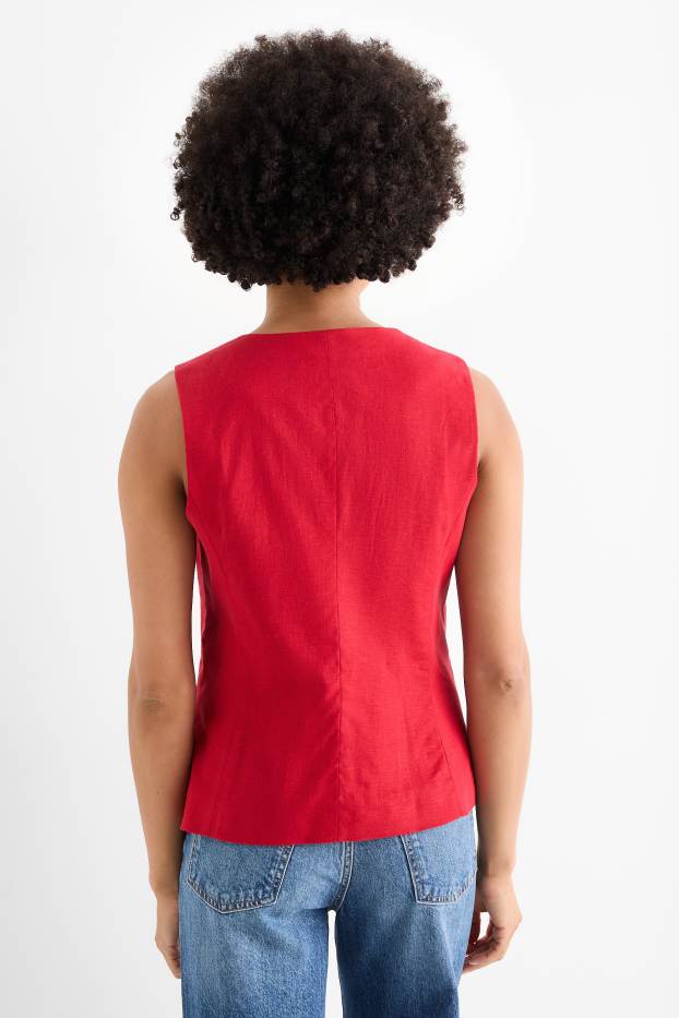 Women - Waistcoat - tailored fit - linen blend - dark red