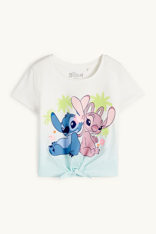 Bambine - Lilo & Stitch - t-shirt con nodo - a coste - bianco crema
