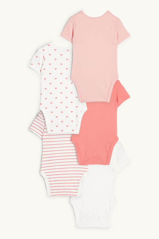 Niemowlęta dziewczynki - Wielopak, 5 szt. - serce - body niemowlęce - biały / jasnoróżowy