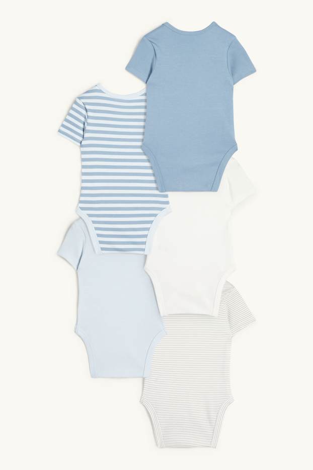 Baby Jungen - Multipack 5er - Baby-Body - gestreift - weiss / hellblau