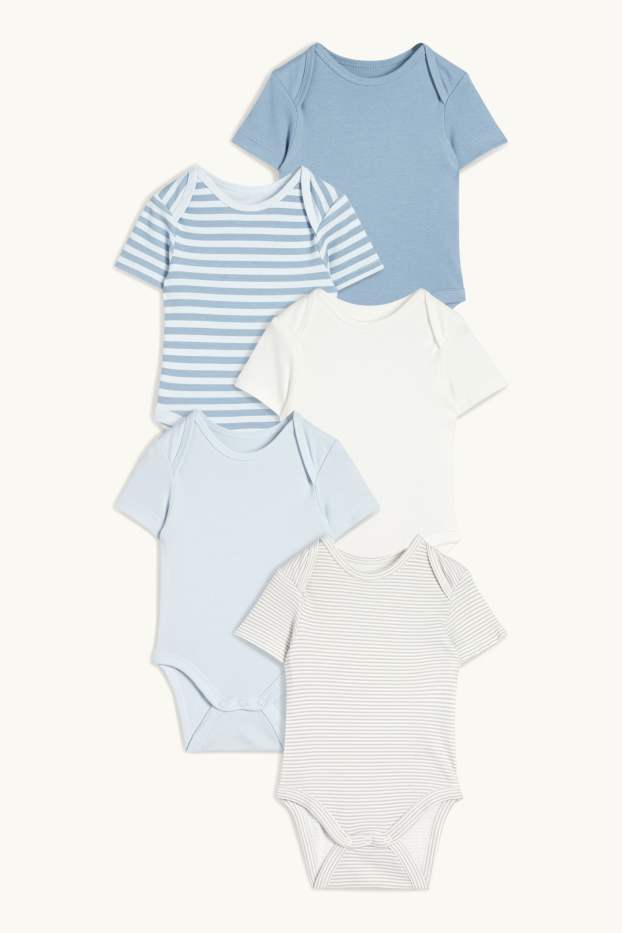 Baby Jungen - Multipack 5er - Baby-Body - gestreift - weiss / hellblau