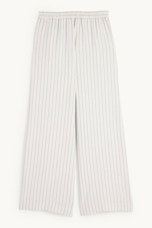Women - Cloth trousers - mid-rise waist - wide leg - pinstripes - cremewhite