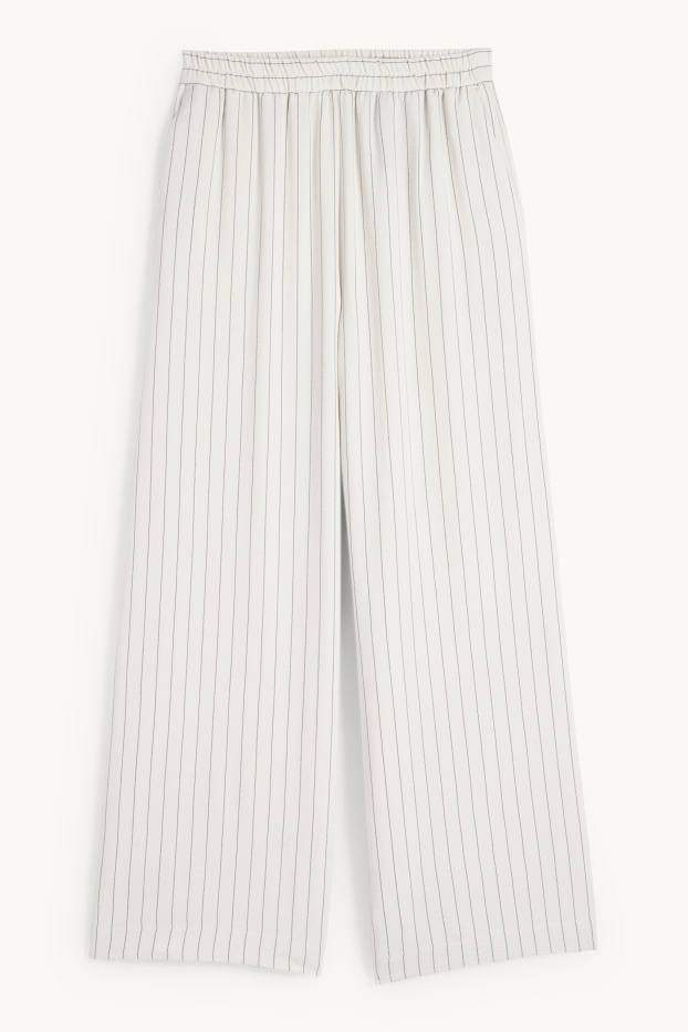 Women - Cloth trousers - mid-rise waist - wide leg - pinstripes - cremewhite