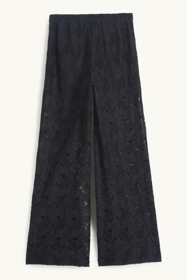 Femmes - Pantalon en dentelles - high waist - wide leg - noir