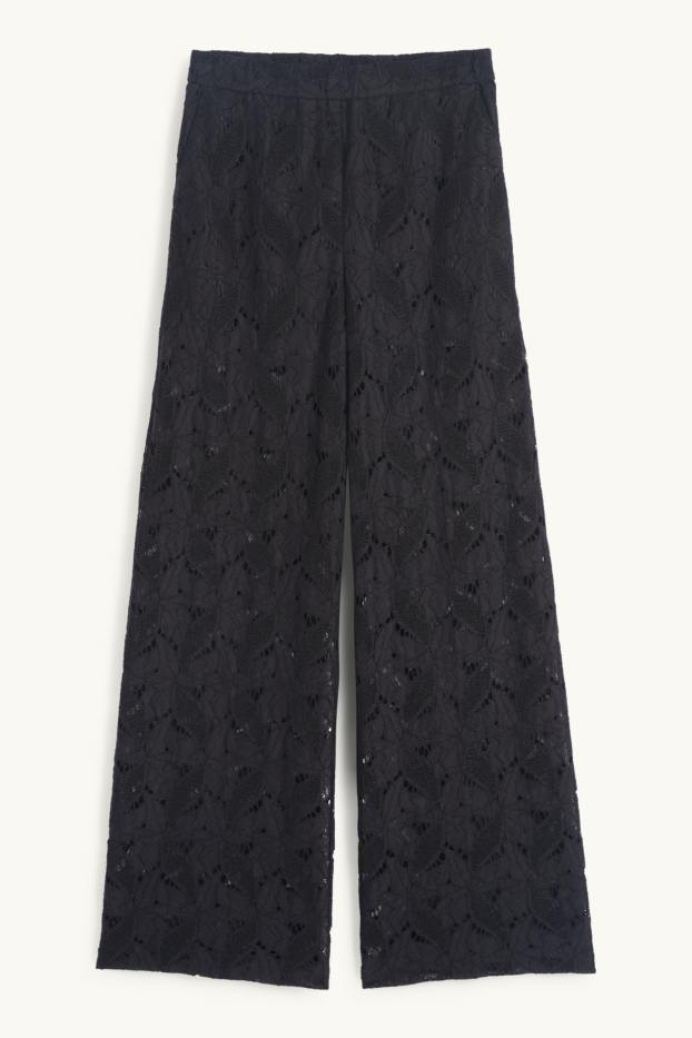 Femmes - Pantalon en dentelles - high waist - wide leg - noir