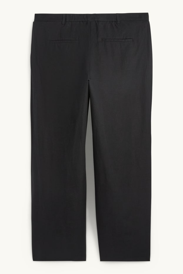 Damen - Stoffhose - High Waist - Wide Leg - Leinen-Mix - schwarz