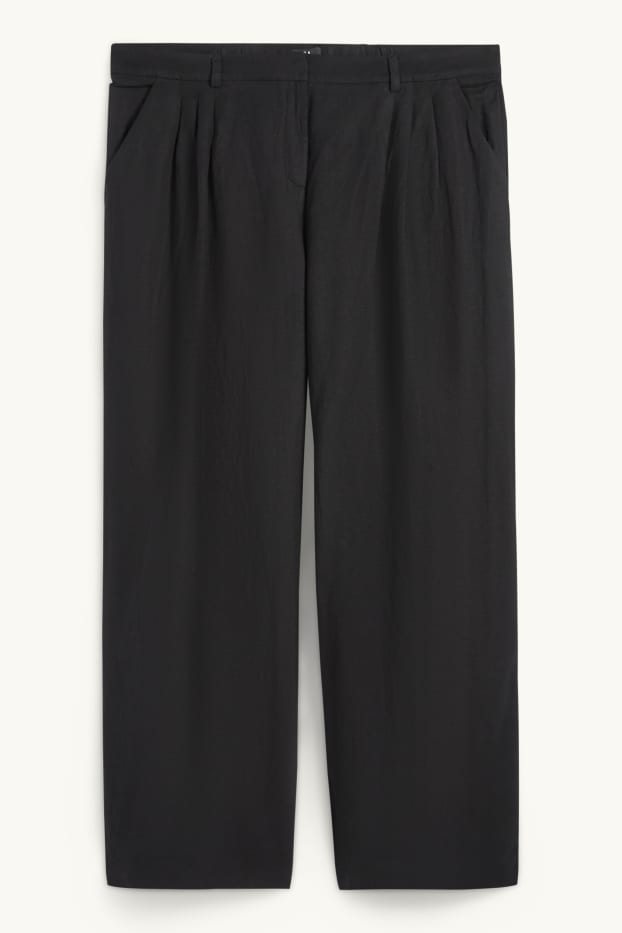 Damen - Stoffhose - High Waist - Wide Leg - Leinen-Mix - schwarz