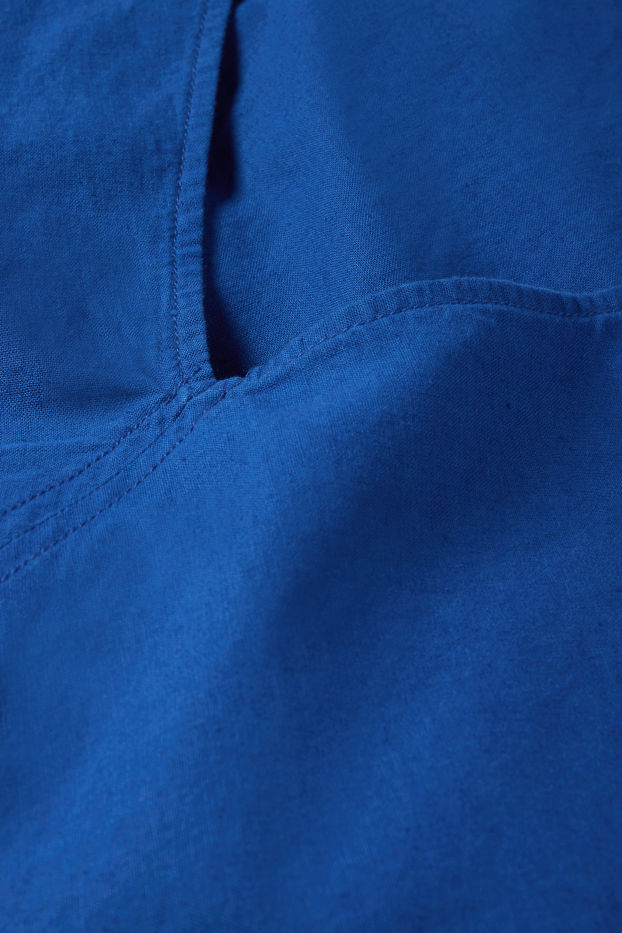 Donna - Vestito con scollo a V - misto lino - blu