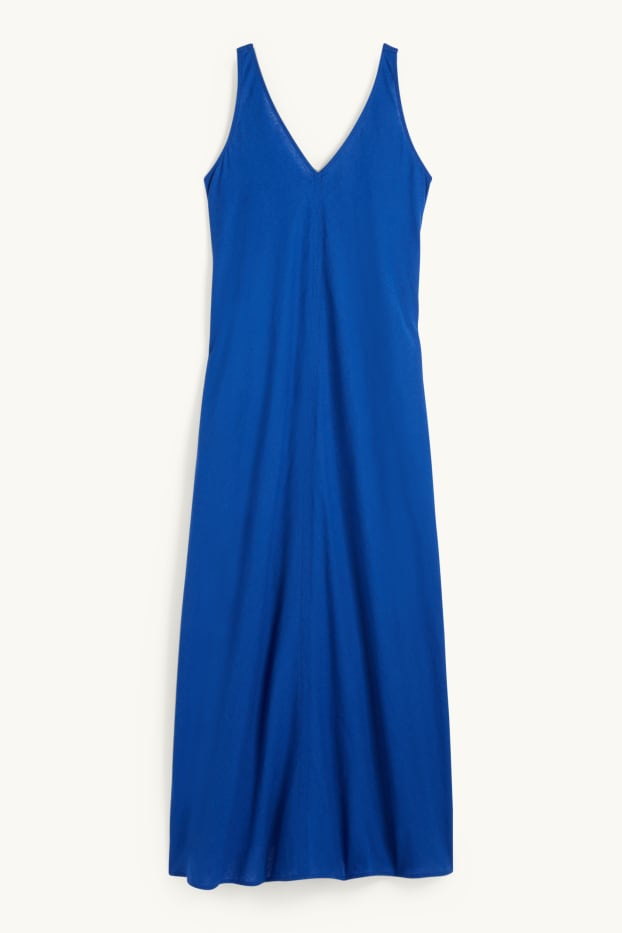 Donna - Vestito con scollo a V - misto lino - blu