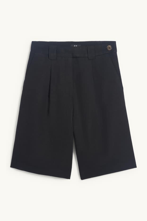 Women - Shorts - high waist - linen blend - black
