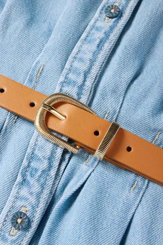 Women - Denim shirt dress with belt - blue denim
