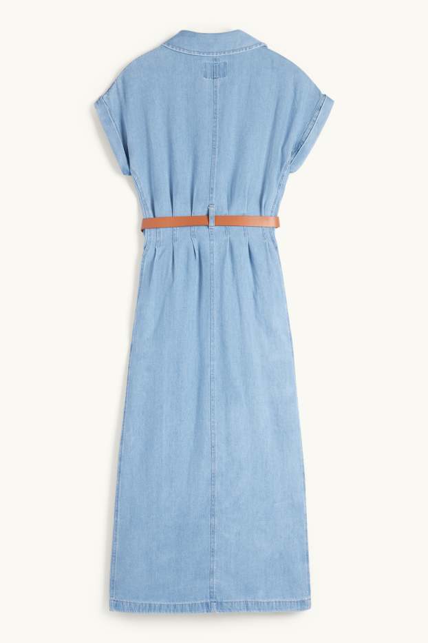 Women - Denim shirt dress with belt - blue denim