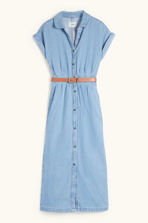 Women - Denim shirt dress with belt - blue denim