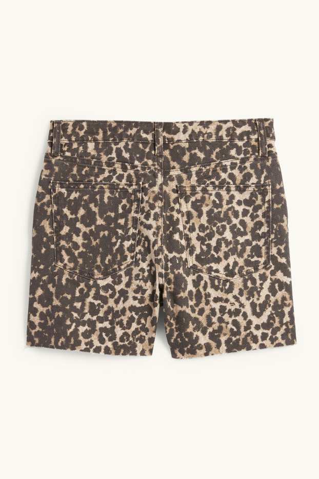 Femmes - Short en jean - high waist - imprimé léopard - noir / beige